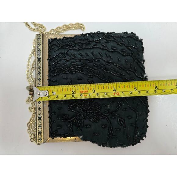 Vintage Handmade Beaded Black/Gold Clutch Purse - Picture 7 of 7